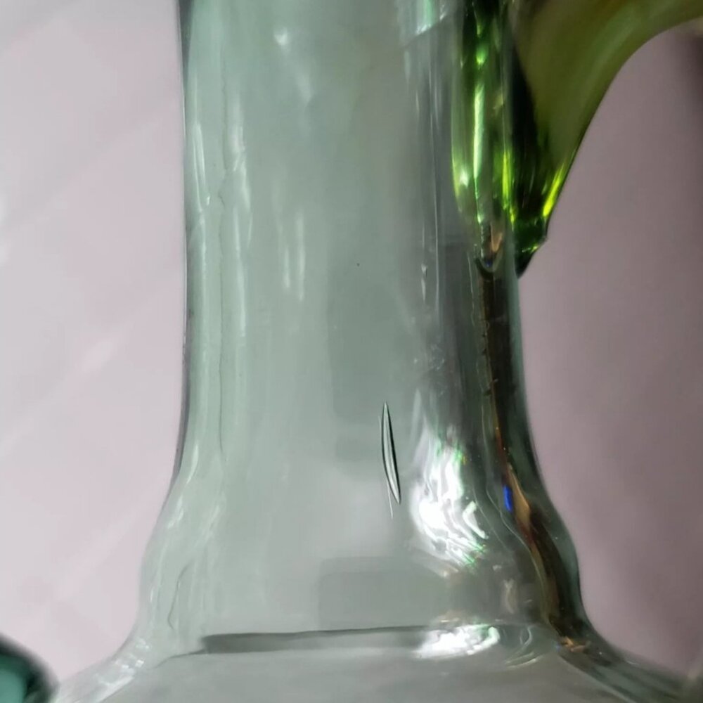 🎉Host Pick🎉 Vintage Handblown Two-tone Green Glass Cruet Mini Pitcher Handle - Picture 6 of 8